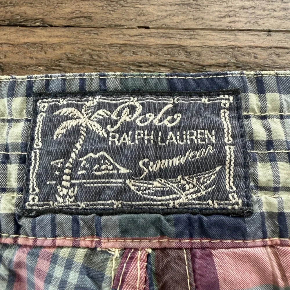 Polo Ralph Lauren Mens Patchwork Madras Plaid Board Shorts Swim Trunks Size 32